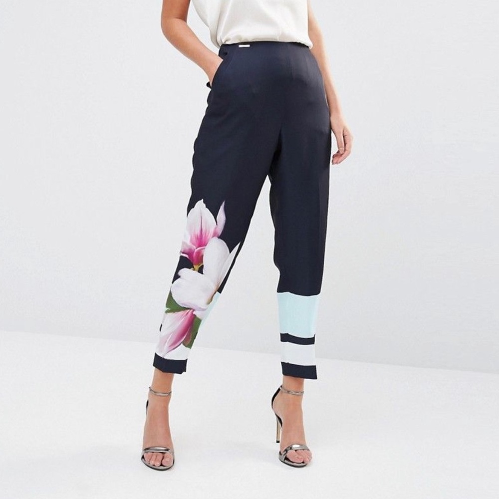 Ted Baker Navy Floral Print Trousers